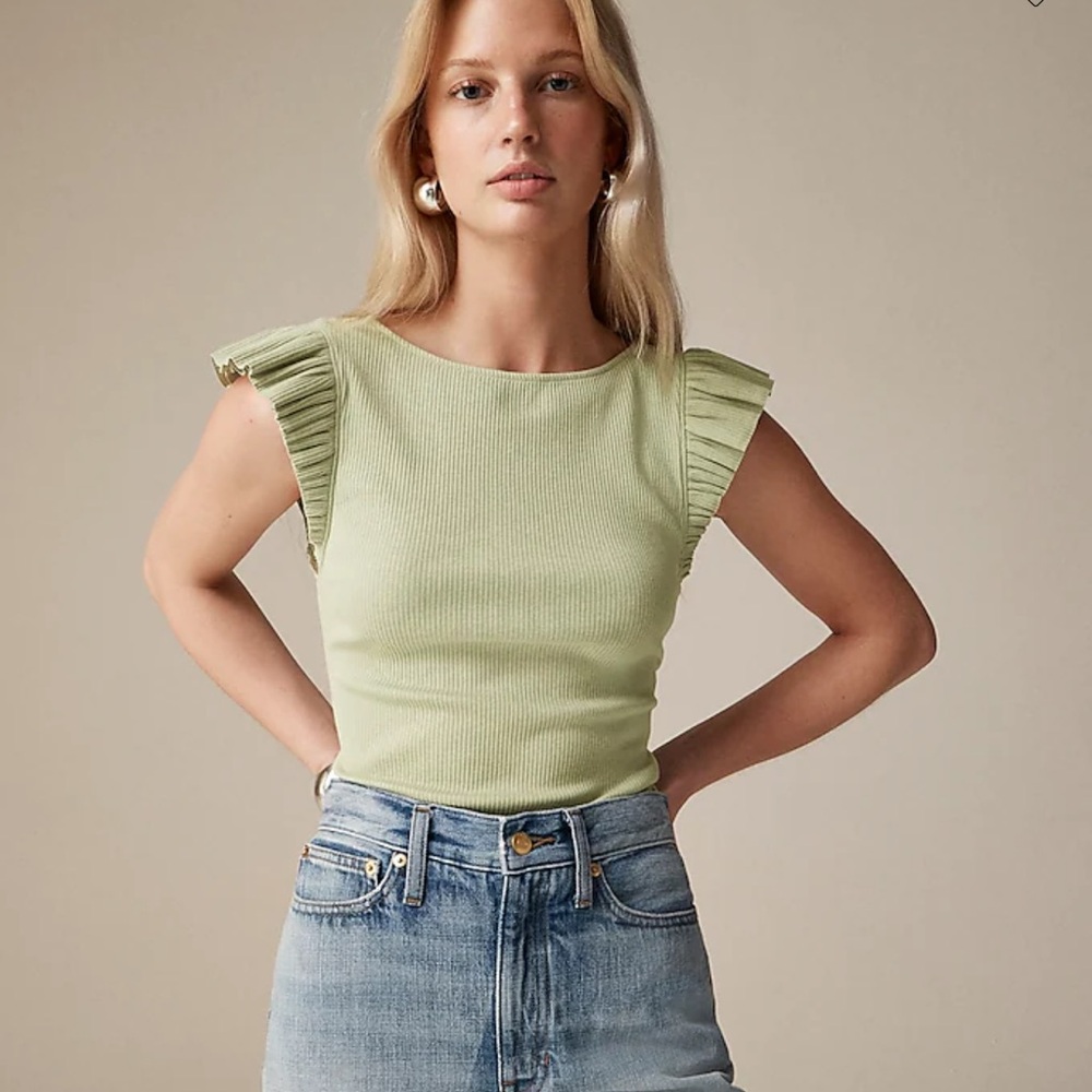 Ivory Ruffle Sleeve Ribbed Top - Picture 2 of 6